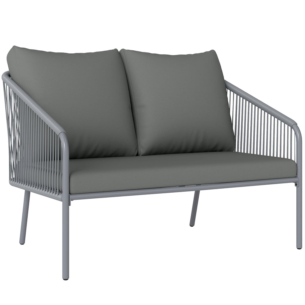 Canapé de jardin 2 places en résine tressée avec coussins canapé d'extérieur accoudoirs cadre en acier 112x72x76cm gris