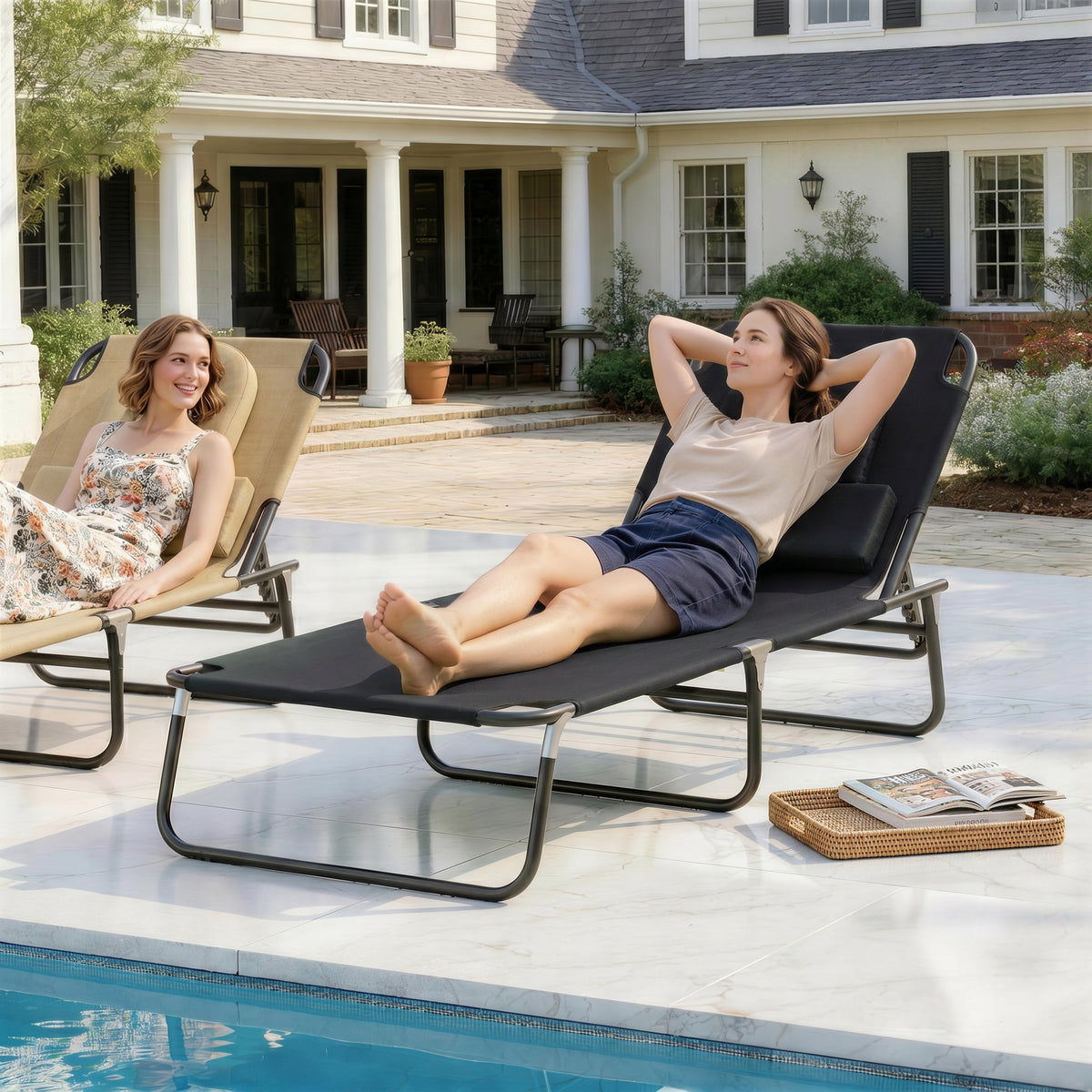 Transat de Jardin Chaise Longue Pliante Bain de Soleil pour Lecture Noir
