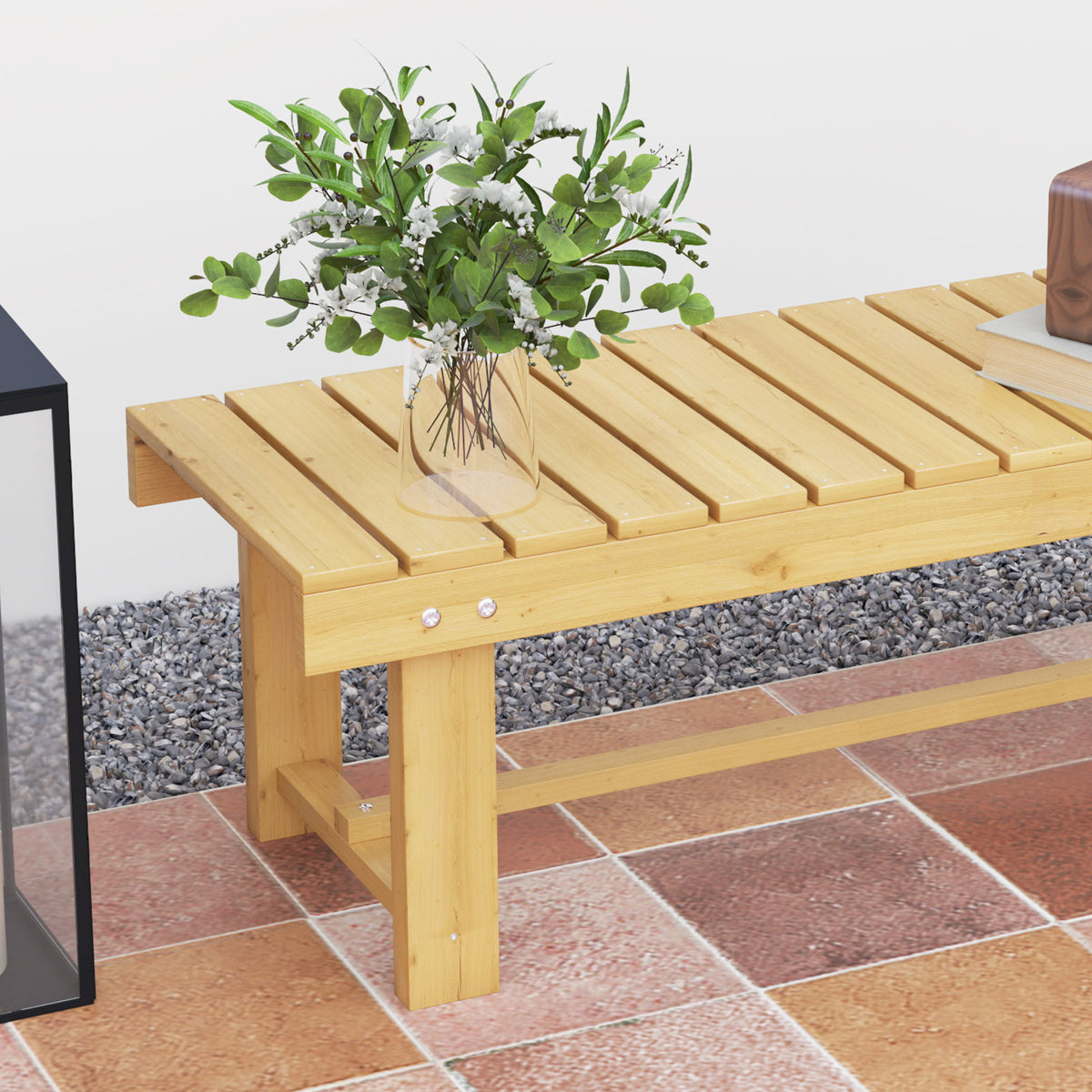 Banc de Jardin 2 Places Style Rural Chic Assise à Lattes dim. 110L x 38l x 35H cm Bois de Sapin pré-huilé
