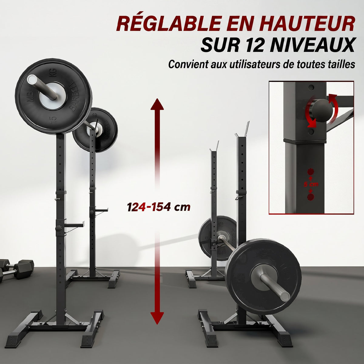 Support de musculation entrainement pour barre longue haltère charge max. 150 Kg