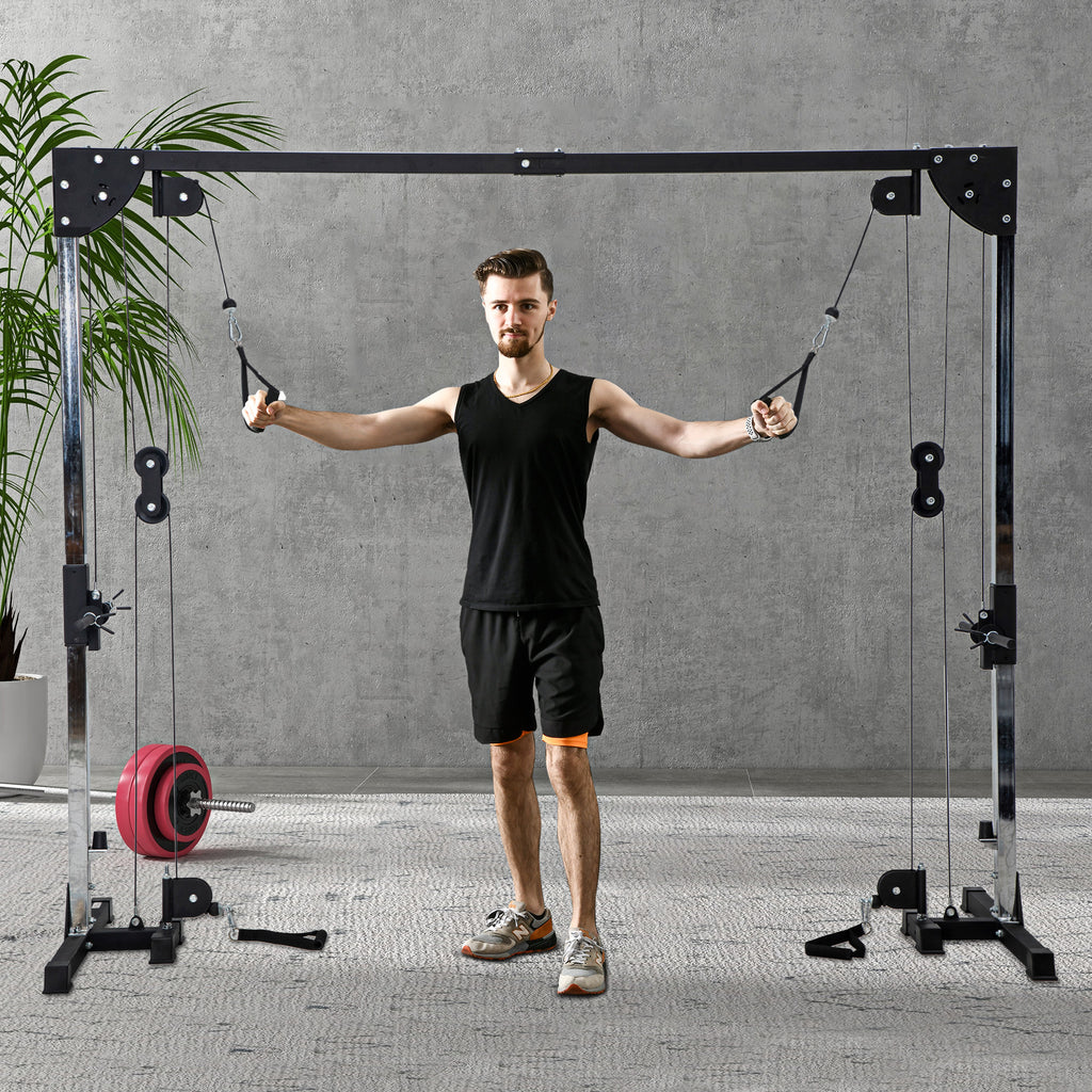 Appareil de musculation double poulie vis à vis crossover, charge libre avec haltère 2 x 50kg dim. 245L x 85l x 207H cm