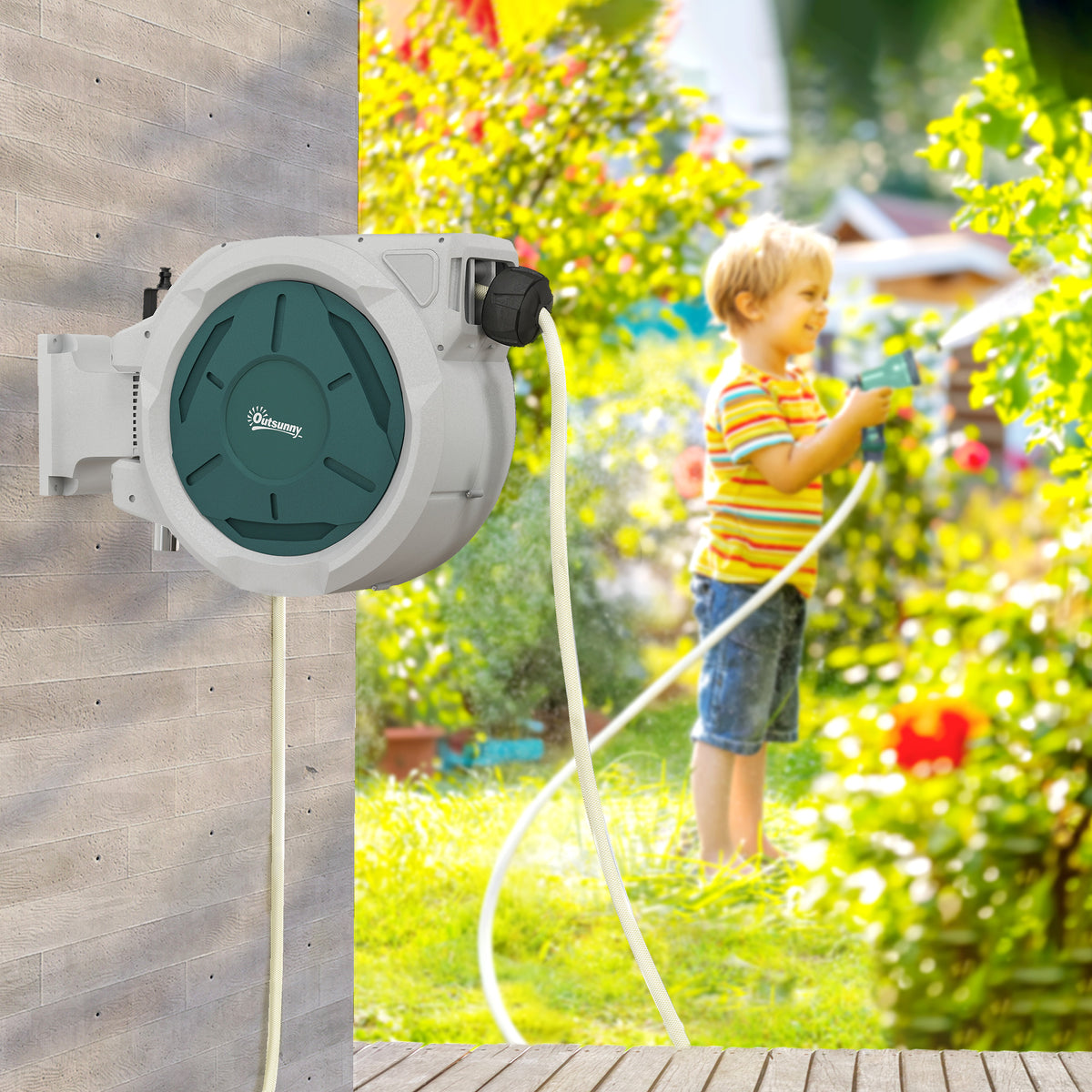 Enrouleur Tuyau Arrosage Mural 30 m x Ø 15 mm Dévidoir Automatique de Tuyaux d'Eau Rétractable Automatique gris