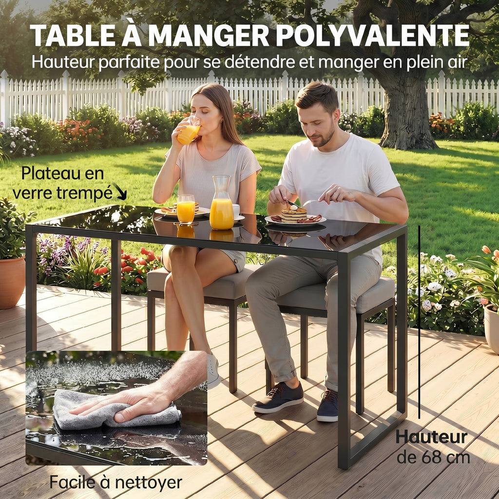 Salon de Jardin Canapé d'Angle Extérieur 6 Pièces Coussins 10cm Table Haute et 2 Repose-pieds Gris