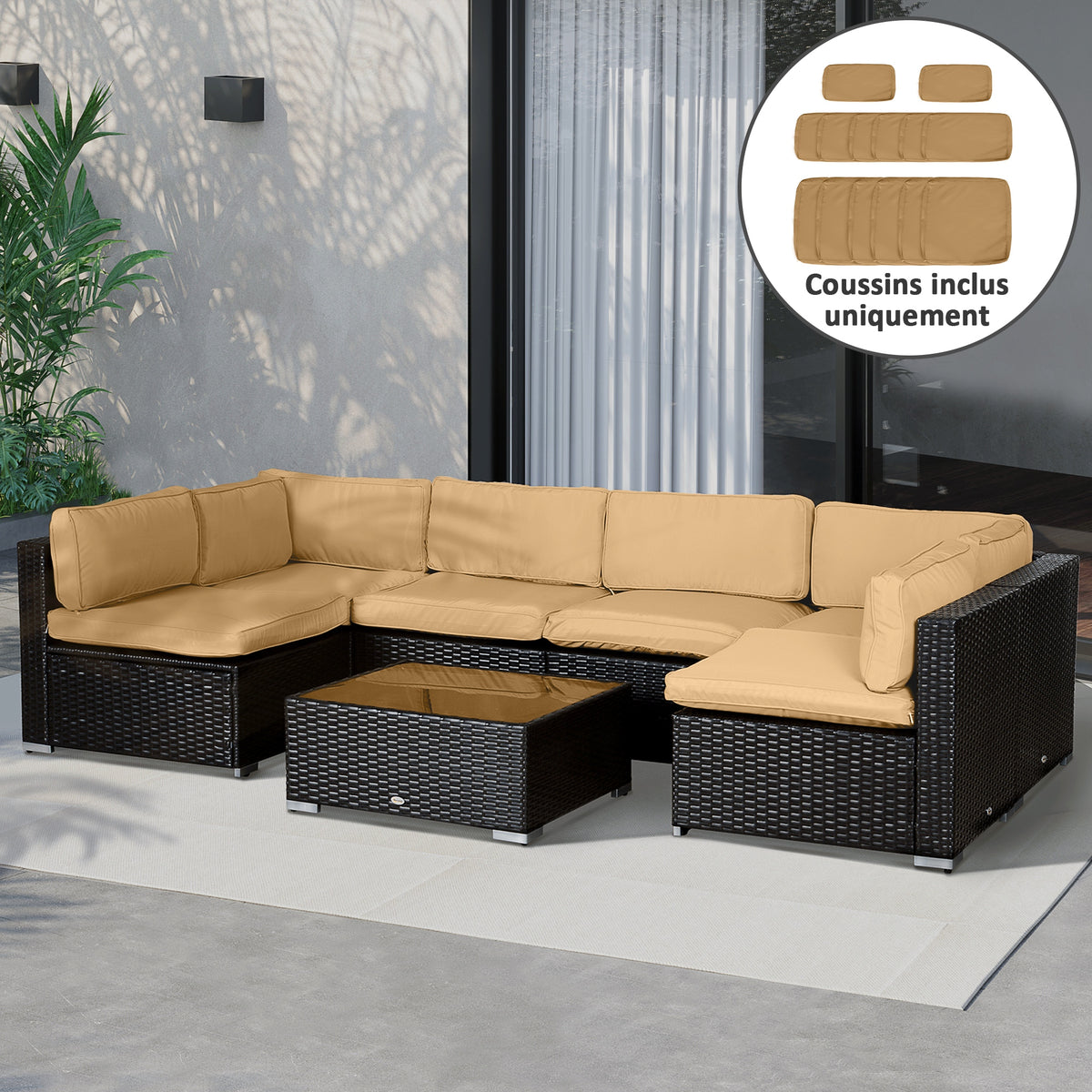 Lot de 14 Housses de Rechange Coussins Salon de Jardin - 6 Housses Coussin d'assise, 8 Housses Coussin Dossier Marron