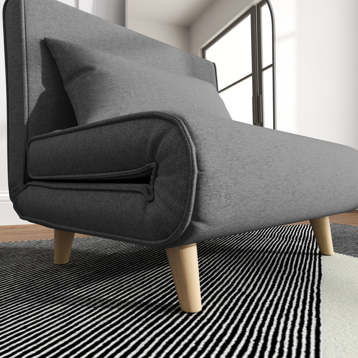 Fauteuil convertible 1 place, fauteuil-lit chauffeuse 3 en 1, dossier réglable, oreiller, tissu en lin, 94x78x80cm, gris