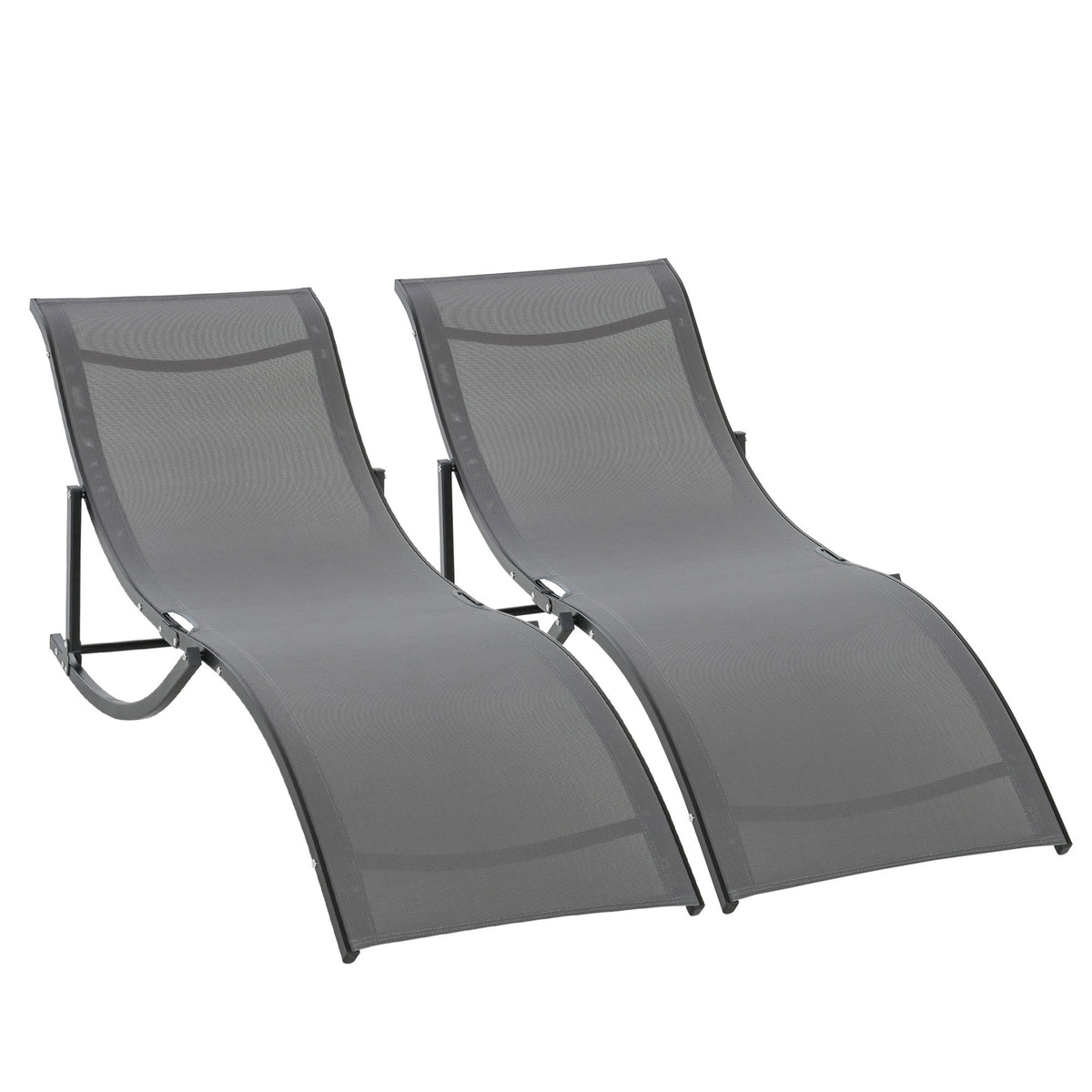 Lot de 2 bains de soleil pliables, chaise longue jardin extérieur en aluminium et textilène anthracite