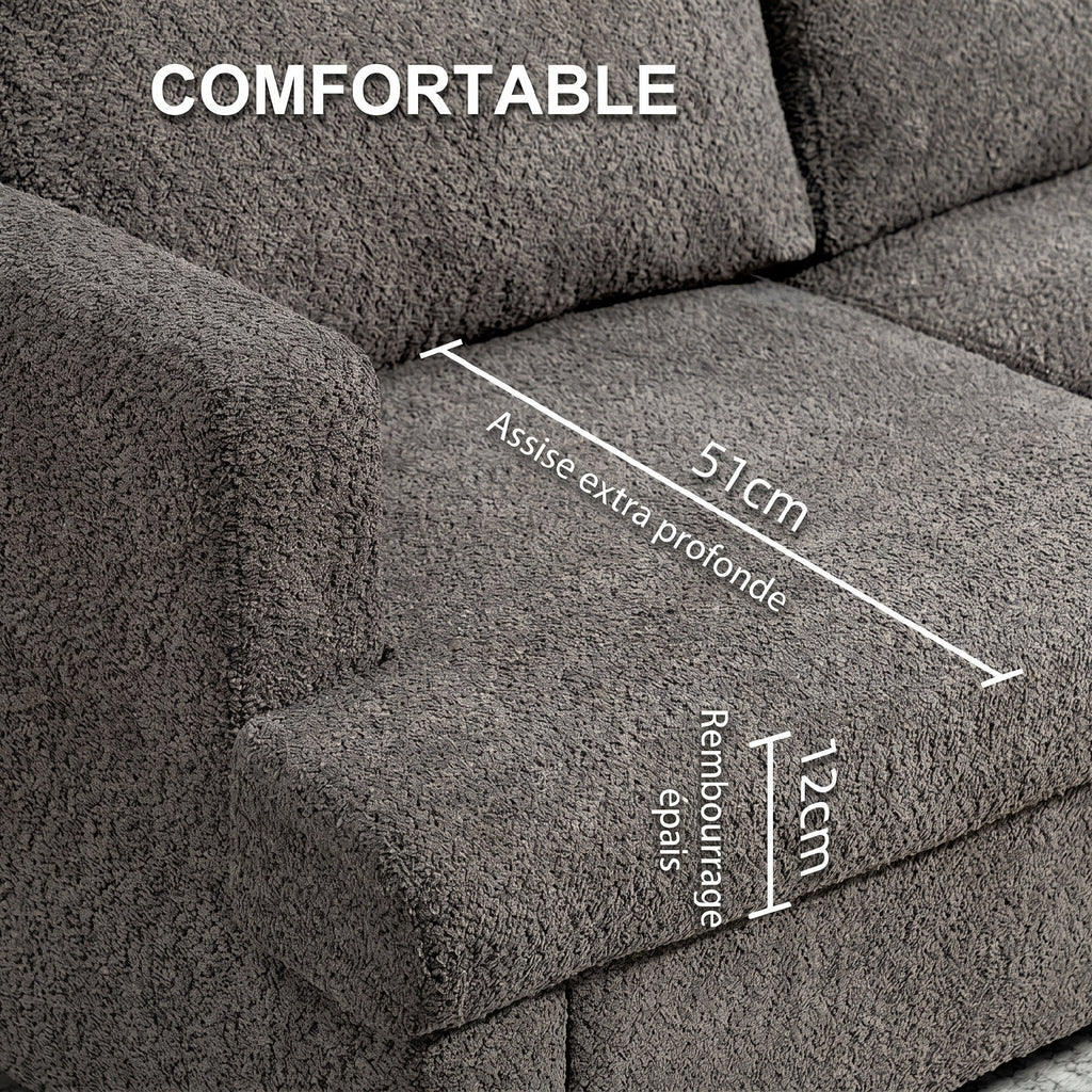 Canapé 2 places 120 cm avec coussins de dossier amovibles, tissu chenille pour salon, chambre, bureau, gris foncé