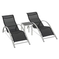 Lot de 2 bains de soleil design contemporain table basse plateau verre trempé métal époxy textilène gris foncé