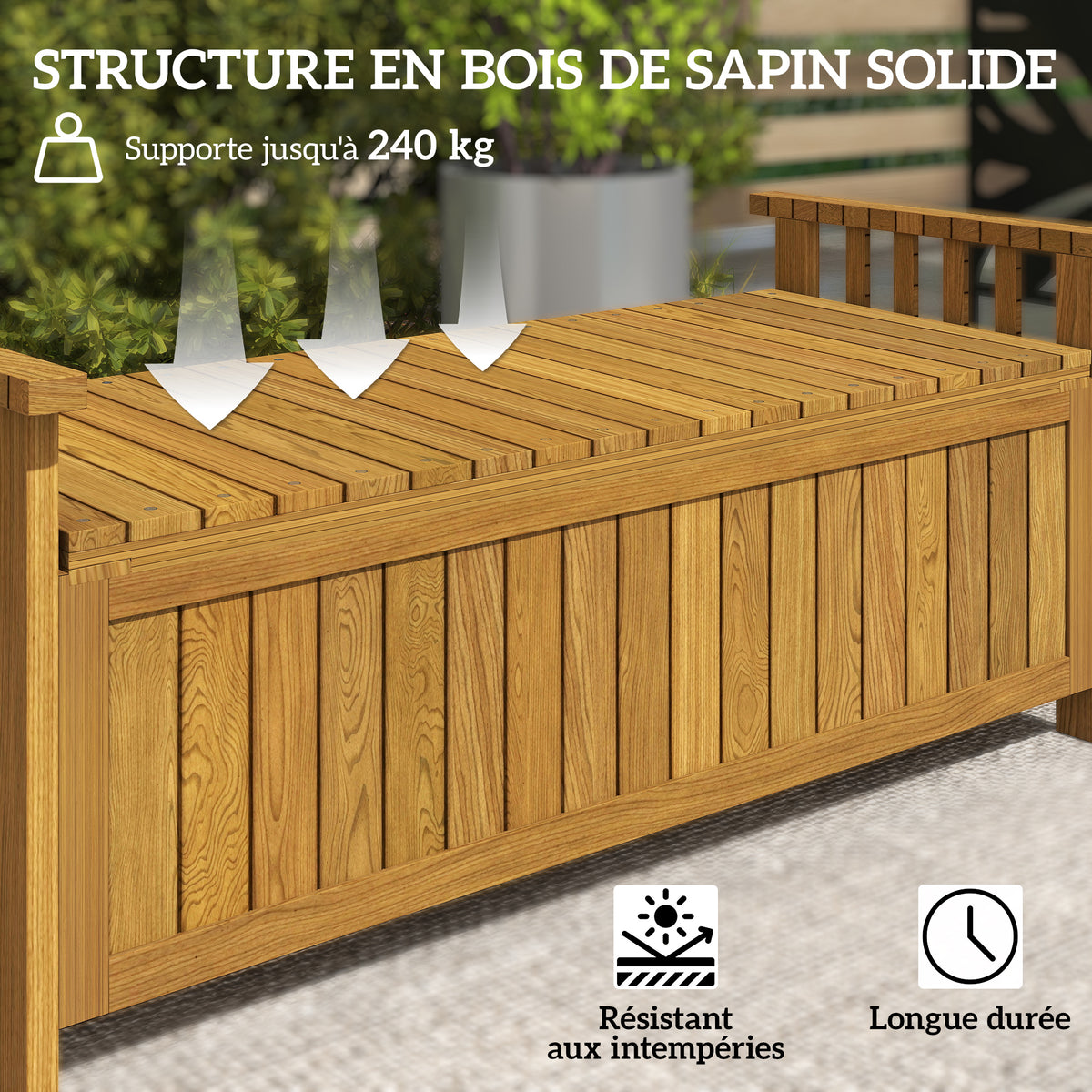 Banc de jardin 2 places en bois avec rangement de 151L banc d'extérieur avec accoudoirs 128,5 x 56 x 53,5 cm marron