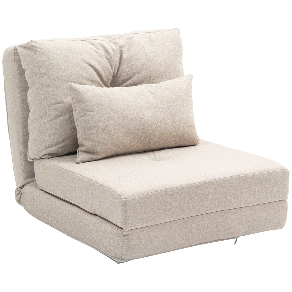 Chauffeuse canapé-lit convertible fauteuil 1 place avec 1 coussin avec dossier réglable, beige