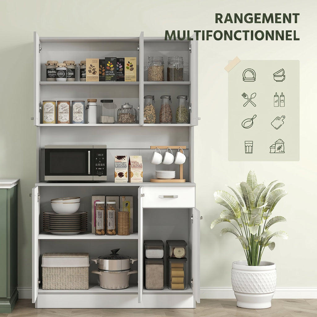 Buffet de cuisine armoire de cuisine contemporaine multi-rangements 6 portes 1 tiroir + grand plateau