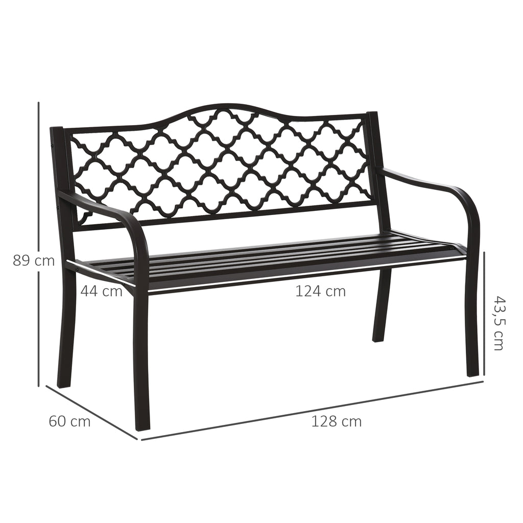 Banc 3 Places de Jardin terrasse Style Rural Chic 128L x 60l x 89H cm métal époxy anticorrosion Fonte Brun