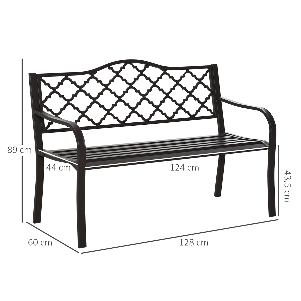 Banc 3 Places de Jardin terrasse Style Rural Chic 128L x 60l x 89H cm métal époxy anticorrosion Fonte Brun