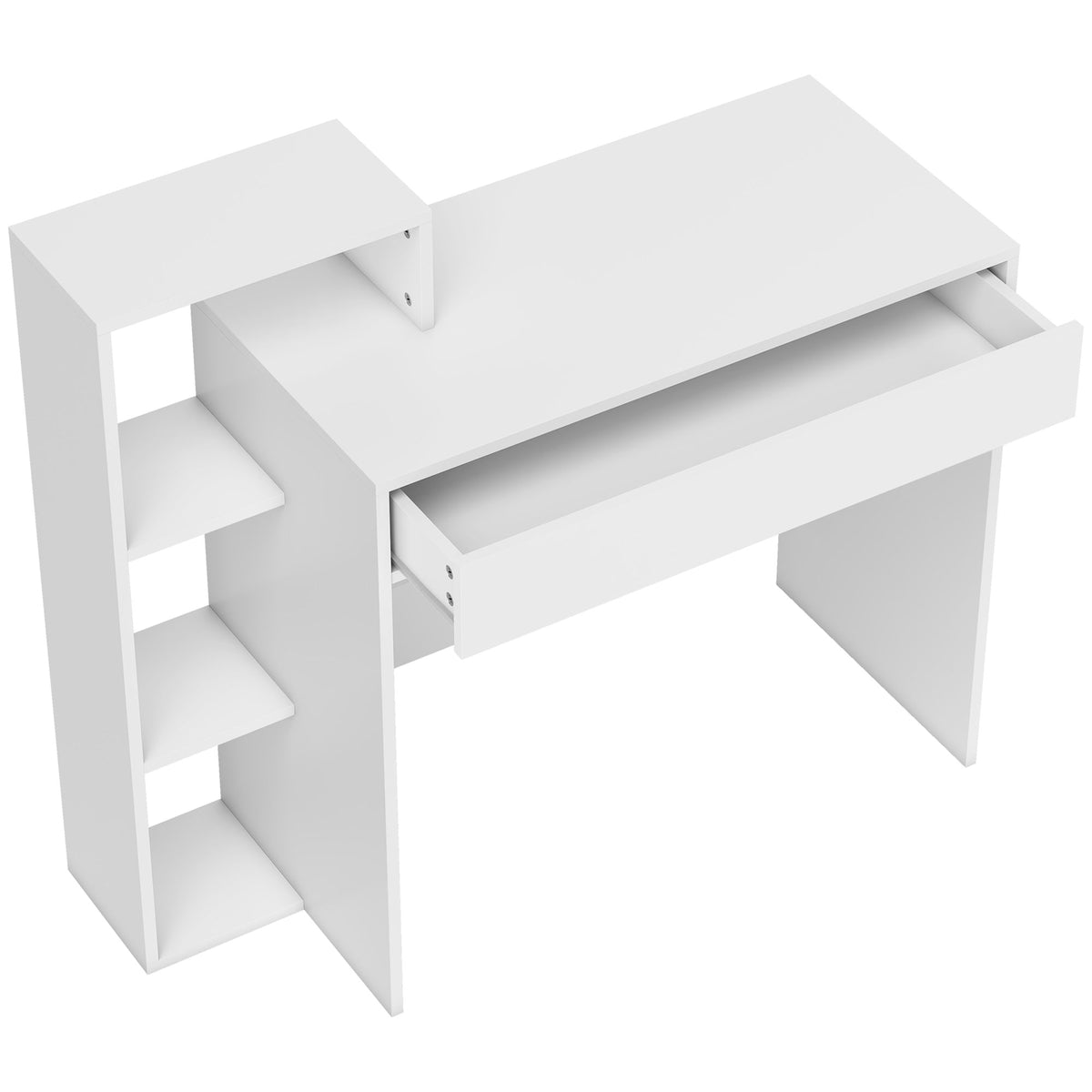 Bureau avec rangement, bureau d'ordinateur avec 3 étagères de rangement et tiroir, 100 x 40 x 90 cm, blanc