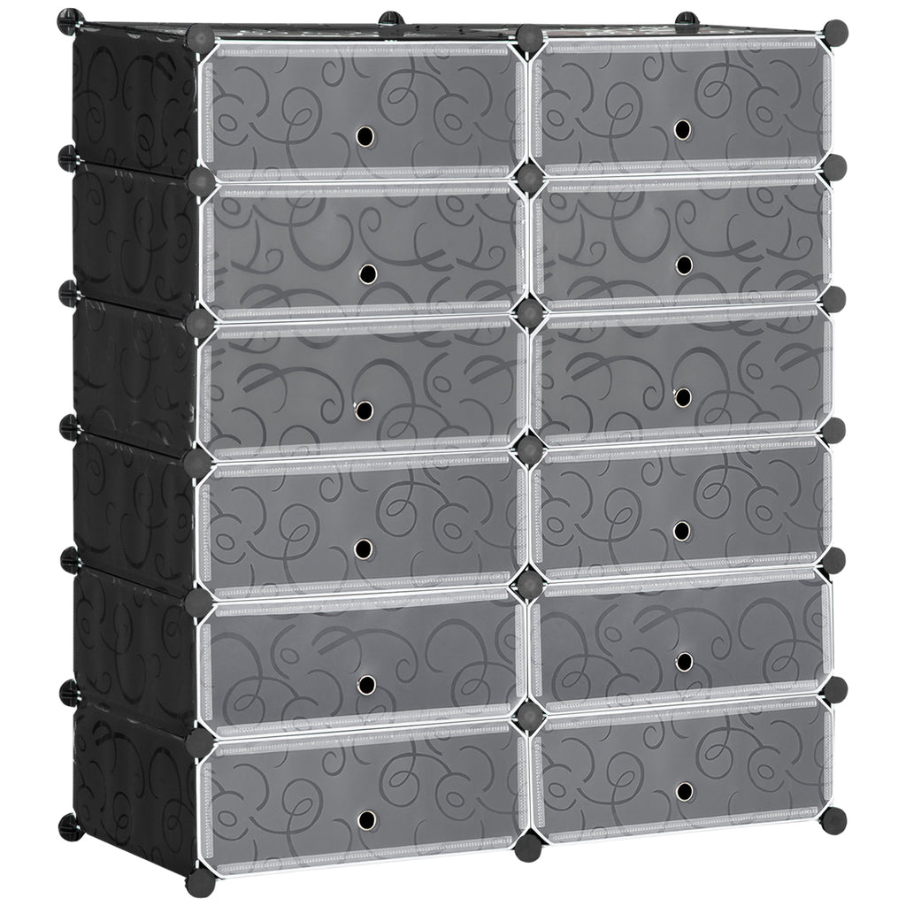 Armoire meuble à chaussures modulable 94L x 37l x 108H cm 12 cubes rectangulaires capacité 24 paires de chaussures