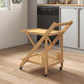 Desserte de cuisine en bambou chariot de service pliable 2 plateaux 4 roues 3 casiers à vin 66 x 40 x 70 cm bois naturel