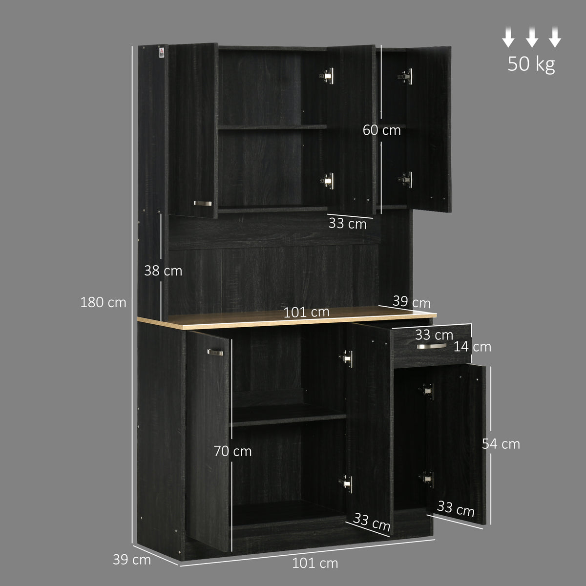 Buffet de cuisine armoire de cuisine contemporaine multi-rangements 6 portes 1 tiroir + grand plateau