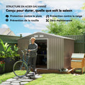 Abri de jardin 5,4 m² 2,77 x 1,95 x 1,92 m kit de fondation porte coulissante ventilations acier galvanisé, marron clair