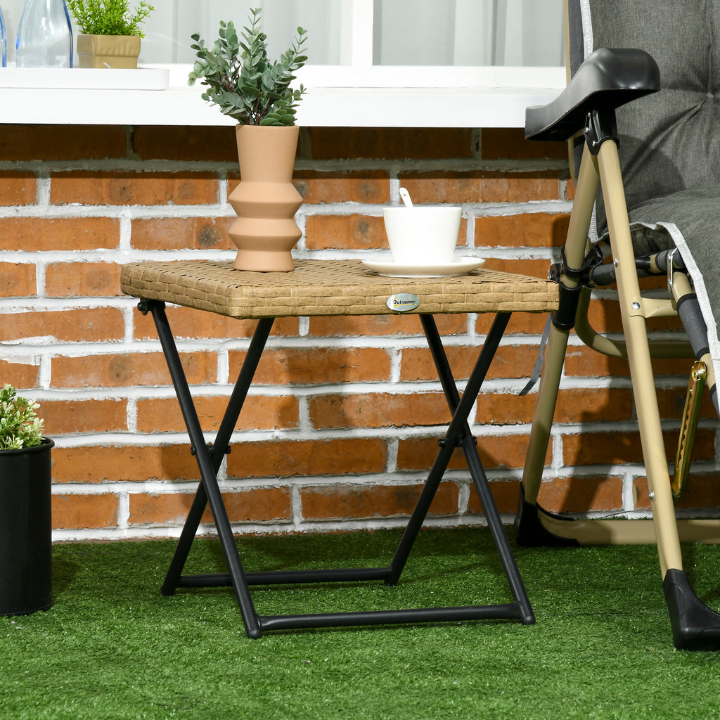 Table basse pliable de jardin style cosy chic dim. 40L x 40l x 40H cm métal époxy résine tressée bois naturel