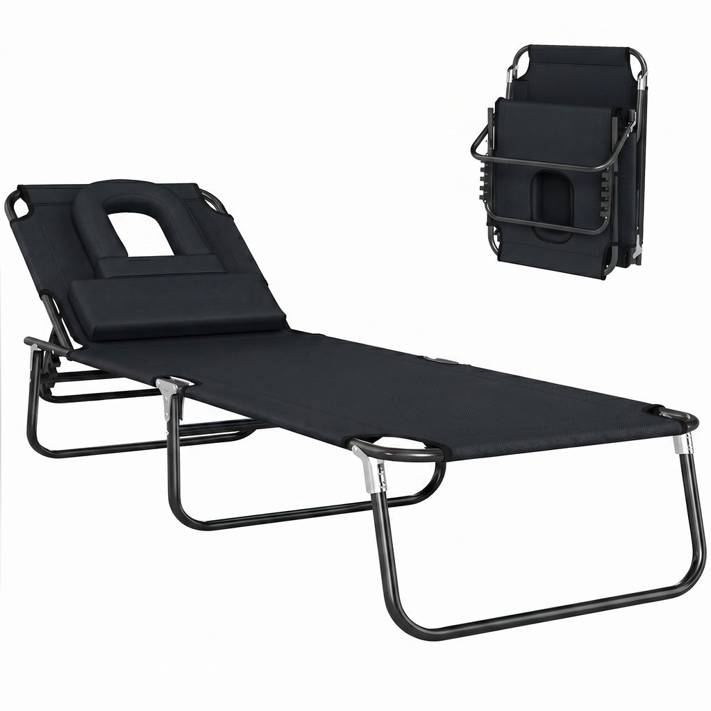 Transat de Jardin Chaise Longue Pliante Bain de Soleil pour Lecture Noir
