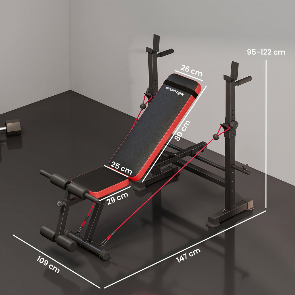 Banc de musculation complet multifonction avec dossier réglable, repose-jambes et support de poids 147x109x122cm noir