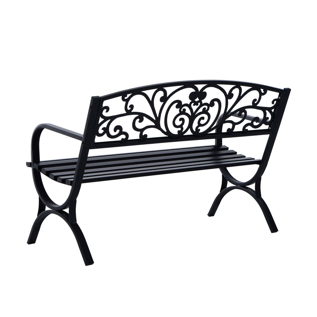 Banc de jardin terrasse en acier fonte noir 3 places 127 x 60 x 85 cm charge max 240 Kg
