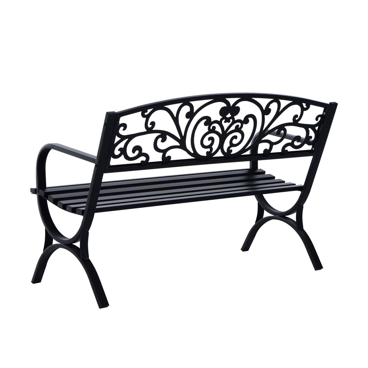 Banc de jardin terrasse en acier fonte noir 3 places 127 x 60 x 85 cm charge max 240 Kg