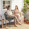 Banc de jardin en aluminium moulé, banc extérieur 2 places avec dossier tulipe, assise florale, 99x57x78cm, vert antique