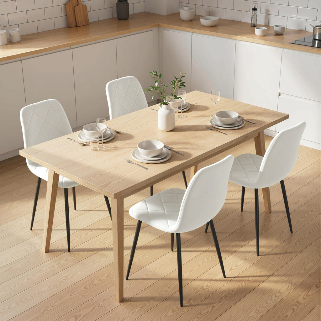 Lot de 4 chaises de salle à manger rembourrées avec dossier haut, pieds en acier et tissu effet velours, crème