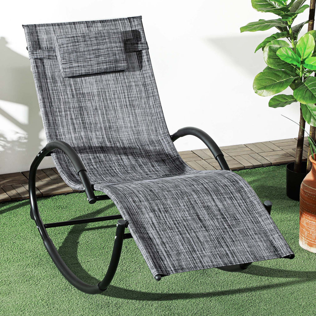 Chaise longue à bascule avec tétière utilisation extérieure intérieure gris chiné