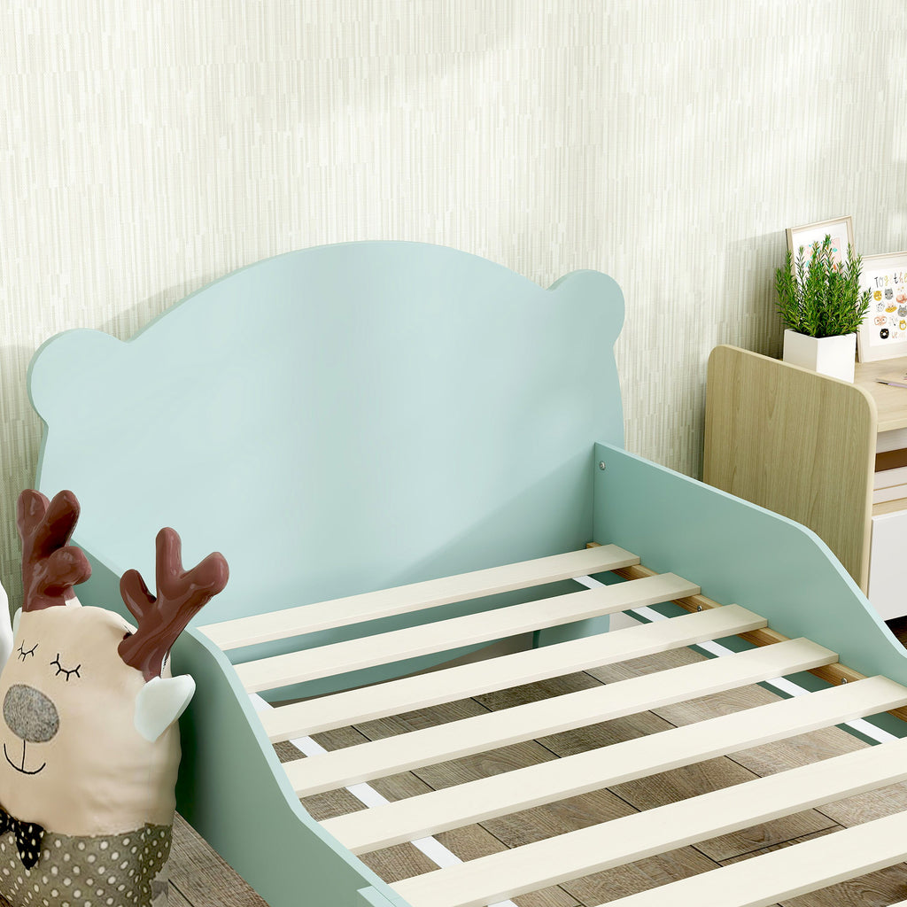 Lit enfant 70x140 cm avec barrières de sécurité thème d'ours pour garçons, filles, âgés de 3 à 6 ans, vert