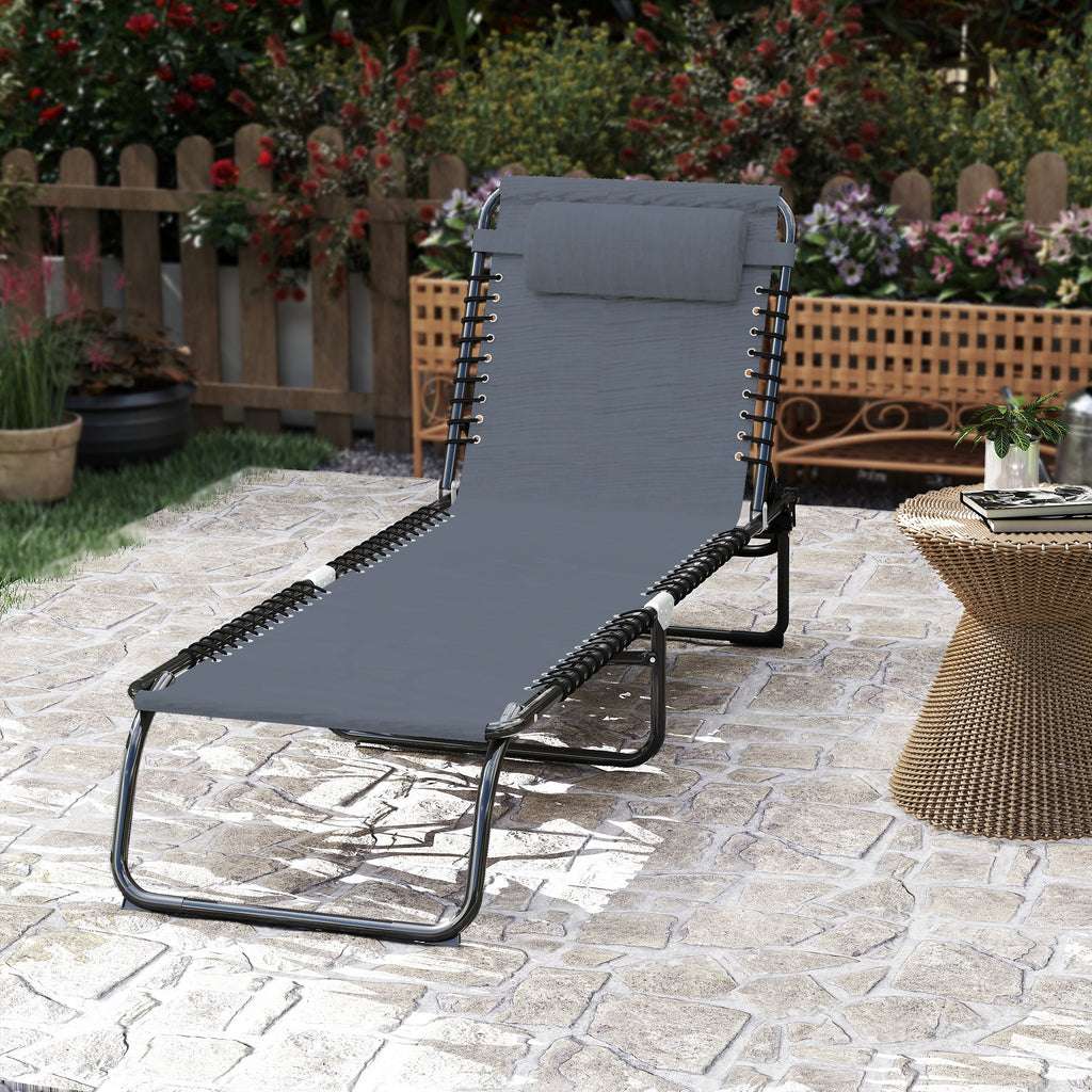 Bain de Soleil transat Pliable Dossier inclinable Multi-Positions Acier thermoplastique Lacets élastiques Noir