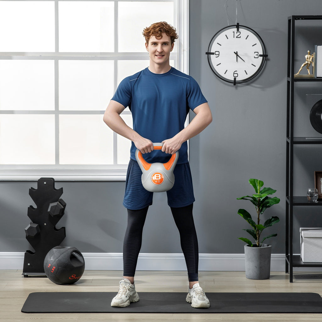 Kettlebell 8 kg, haltère avec poignée ergonomique, haltère à boule, musculation, entraînement, 20 x 14 x 24 cm, orange