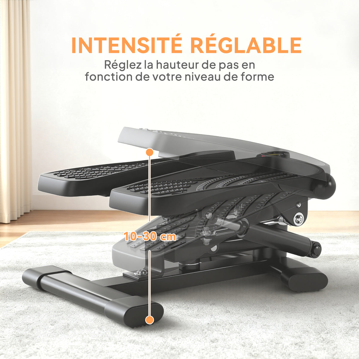 Mini stepper fitness disque de torsion de la taille 2 en 1 écran LCD, hauteur réglable, 100 kg, 42 x 34 x 22 cm, noir