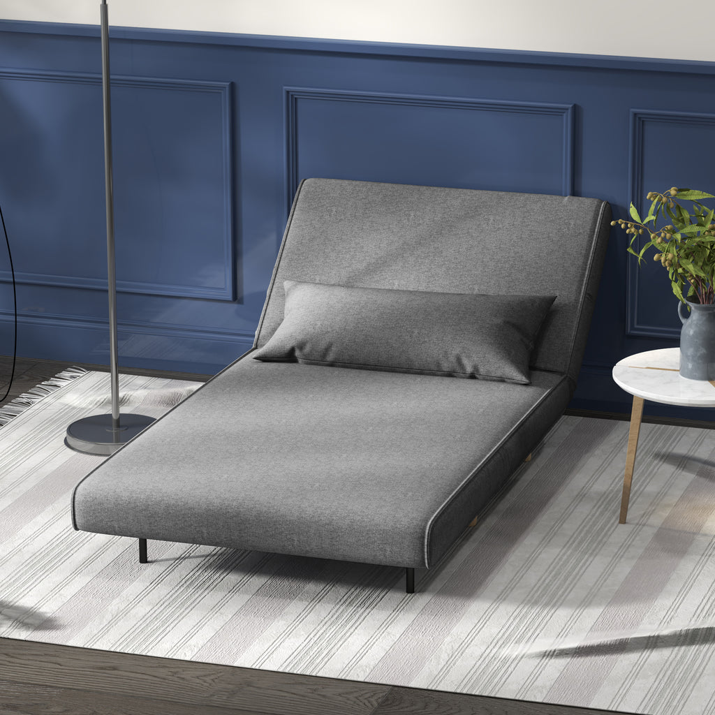 Fauteuil convertible 1 place, fauteuil-lit chauffeuse 3 en 1, dossier réglable, oreiller, tissu en lin, 94x78x80cm, gris