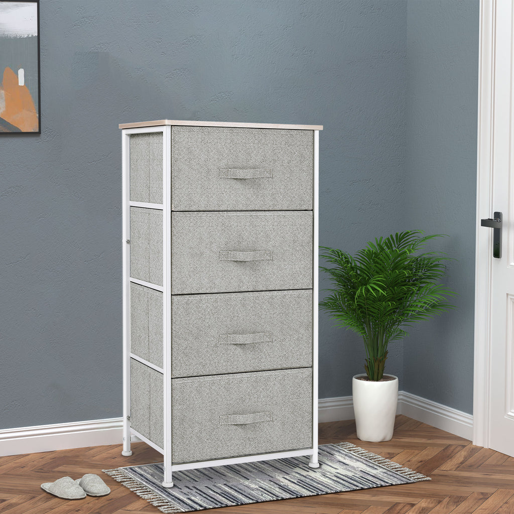 Commode en Tissu Meuble de Rangement 4 tiroirs chiffonnier dim. 45L x 30l x 92H cm Cadre en métal et non-tissé, blanc