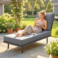 Chaise Longue de Jardin avec Coussins Lavables en Oléfine et Étagère Latérale, Cadre en Métal, 58x137x75cm, Gris