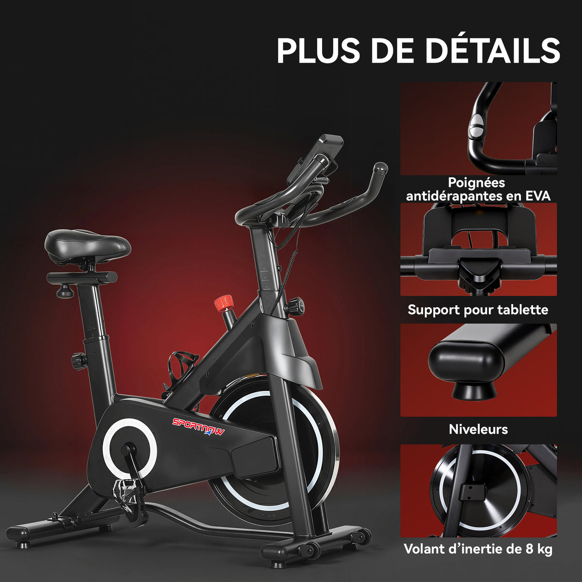 Vélo d'Appartement, Vélo d'Exercice, Résistance Magnétique Réglable, Écran LCD, Siège Confortable, 108x51x116cm, Blanc