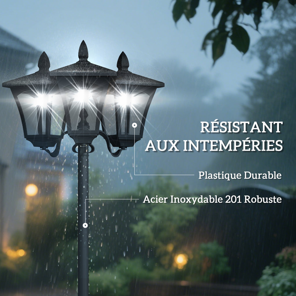 Lampadaire de jardin extérieur à LED solaire avec capteurs 3 abat-jours - H.182.5 cm - IP44