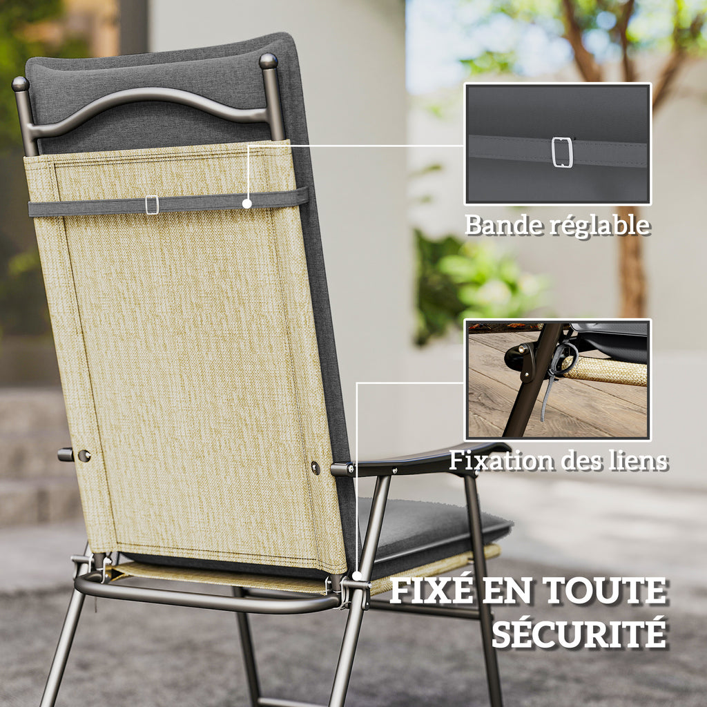 Lot de 4 coussins de chaise extérieur avec attaches et bande réglable, anti-décoloration UPF50+, 124x50x5cm, gris