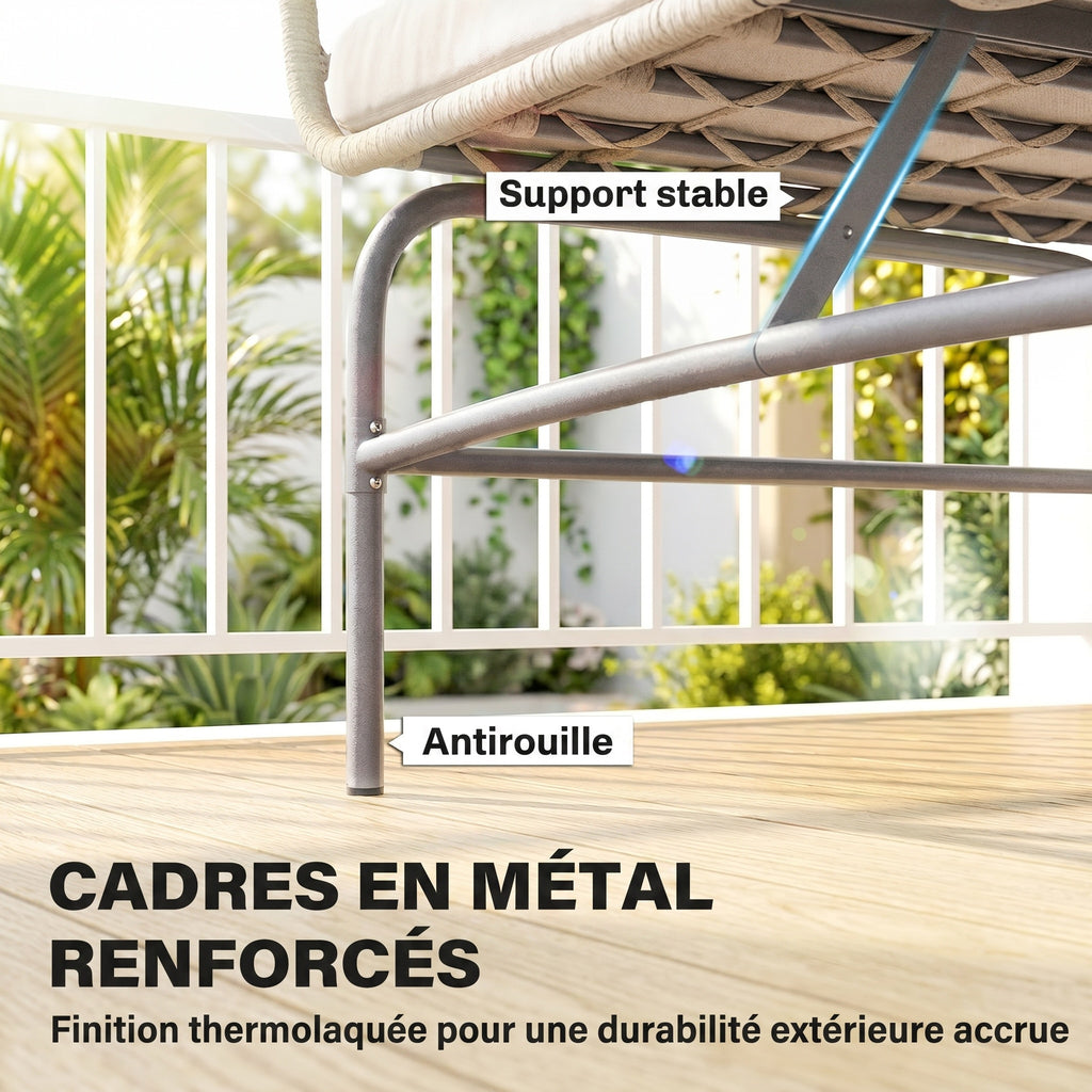 Canapé de Jardin 2 Places en Résine Tressée Coussins Épais Anti-glisse 120 x 67 x 79 cm Marron
