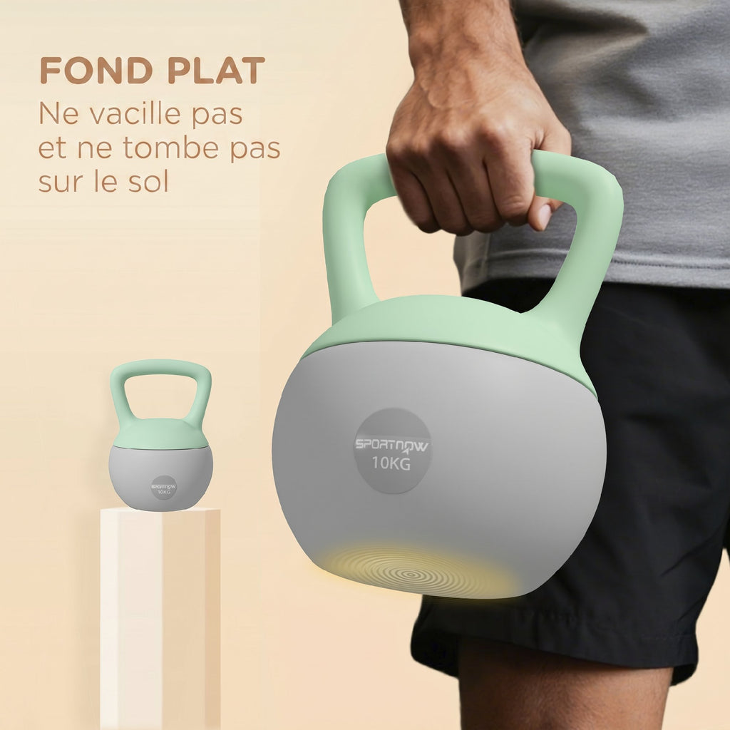 Kettlebell 10kg Haltère avec Poignée Antidérapante pour Fitness Musculation Cardio, Gris et Vert