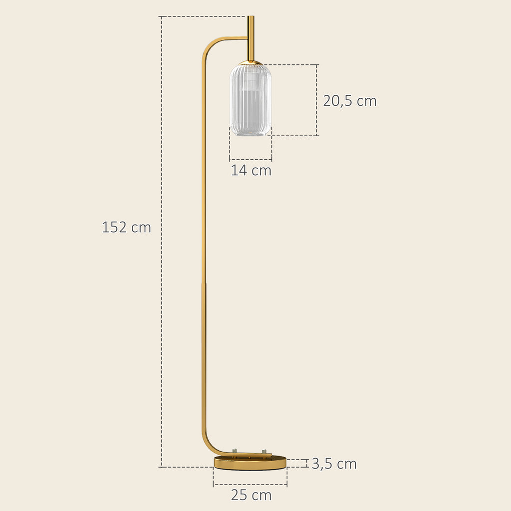 Lampadaire sur pied salon lampe sur pied avec abat-jour en verre texturé interrupteur à pied 29 x 25 x 152 cm métal or