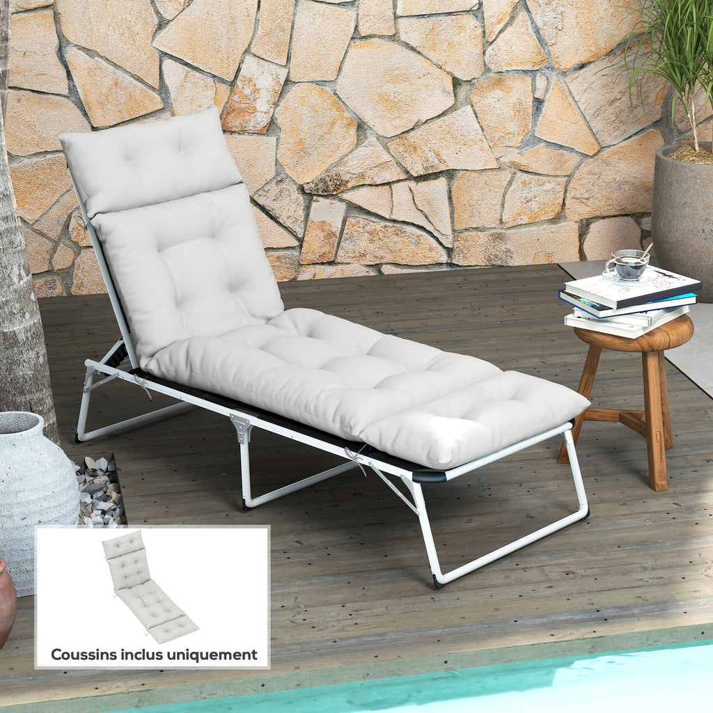 Coussin bain de soleil épais coussin chaise longue 190 x 56 x 10 cm, UPF20+, matelas transat six attaches, gris clair