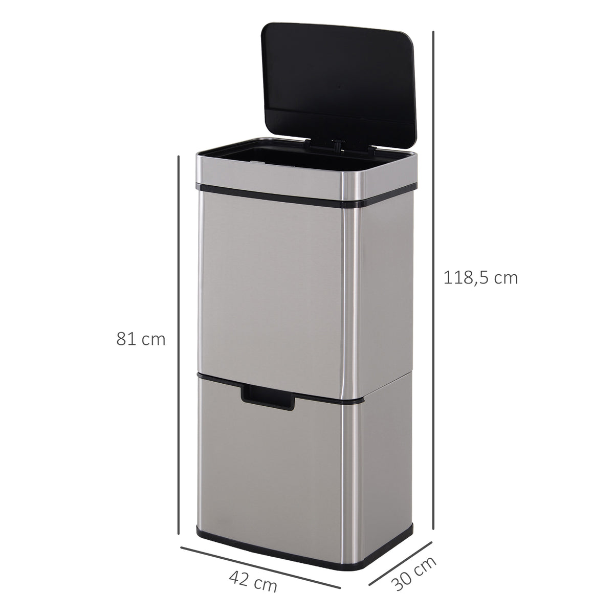 Poubelle à capteur de mouvement ouverture automatique 3 compartiments capacité 72L design 42 x 30 x 81 cm
