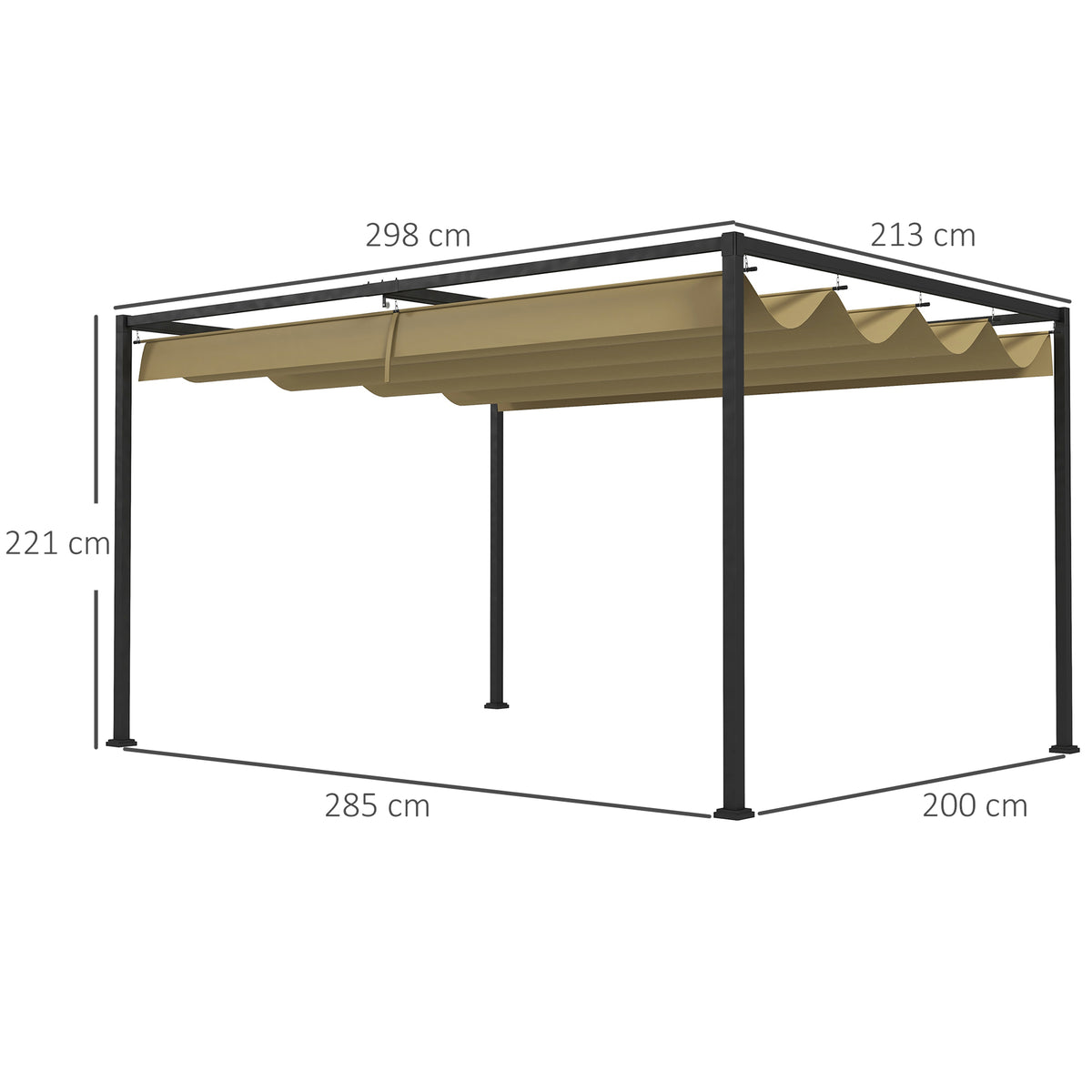 Pergola coulissante Pergola rétractable 3 x 2 m structure métal époxy anticorrosion toile polyester 180 g/m² kaki