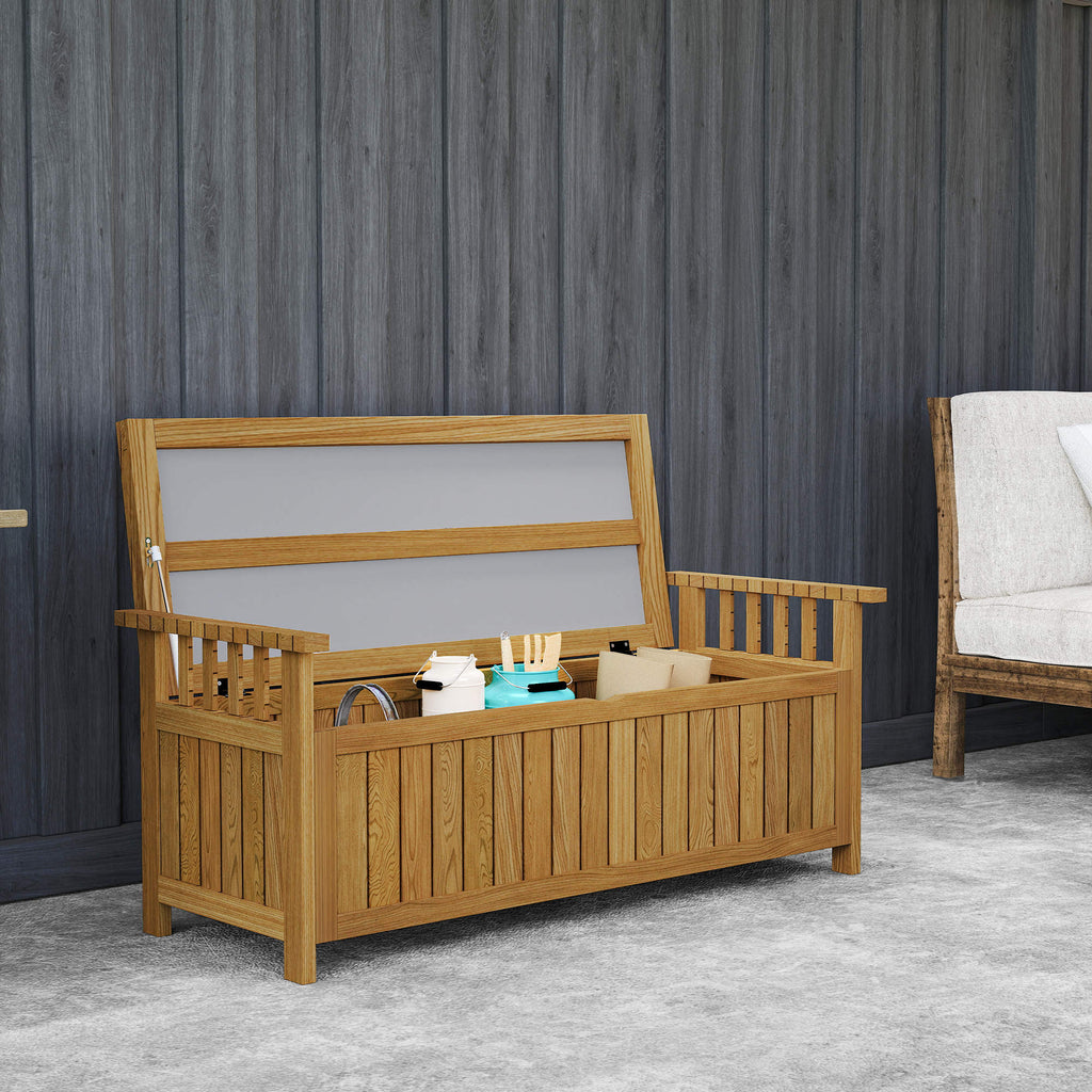 Banc de jardin 2 places en bois avec rangement de 151L banc d'extérieur avec accoudoirs 128,5 x 56 x 53,5 cm marron