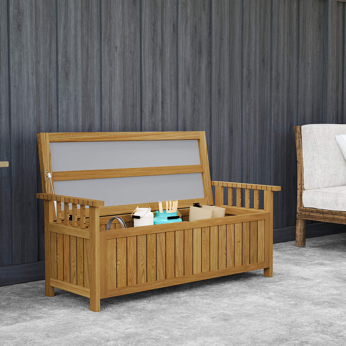 Banc de jardin 2 places en bois avec rangement de 151L banc d'extérieur avec accoudoirs 128,5 x 56 x 53,5 cm marron