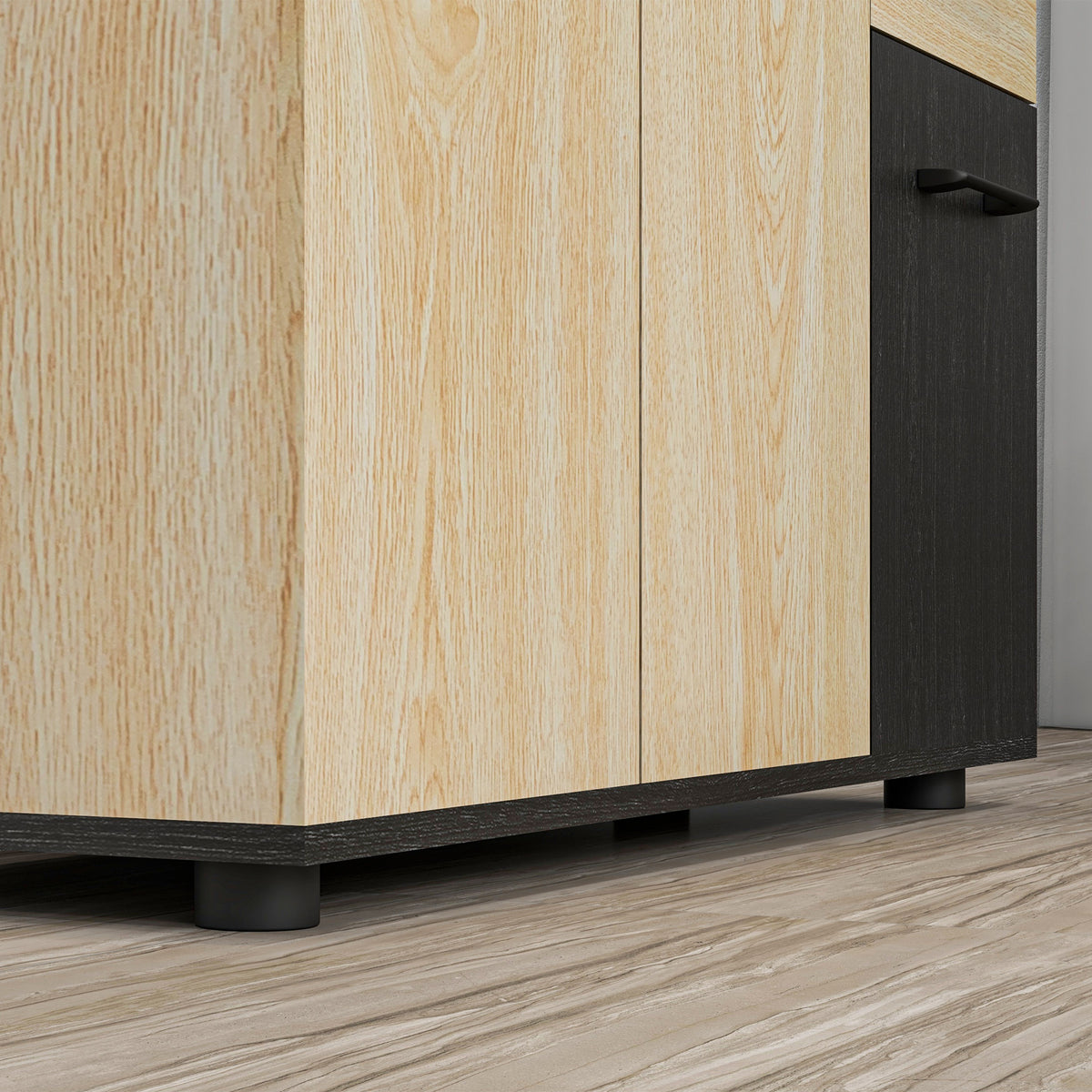 Meuble buffet de rangement cuisine 2 placards étagère réglable 2 tiroirs 90 x 30 x 75,5 cm naturel noir