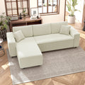 Canapé d'angle réversible 3 places moderne avec coussins inclus, tissu velours côtelé, crème